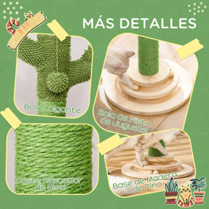 Poste Rascador para Gatos en Forma de Cactus Pequeño Árbol Rascador para Gatos con Poste de Sisal y Felpa Pelota Colgante y Base con Juego de Madera 32x32x60 cm Verde