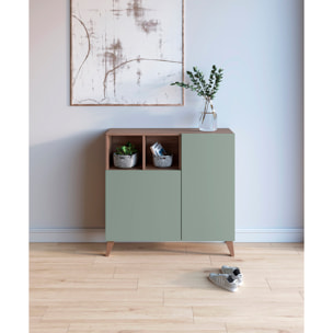 Zapatero Oslo melamina nogal puertas verde 87x90x27 cm