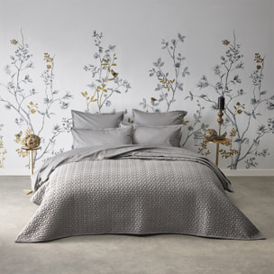 Couvre-lit matelassé uni en satin de coton bio, POESIE, Gris Meteore