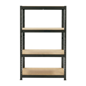 Brace 75 - Scaffale in metallo 150x73x30 cm 4 ripiani carico max 700 Kg Scaffalatura per Garage in Metallo e MDF Nero