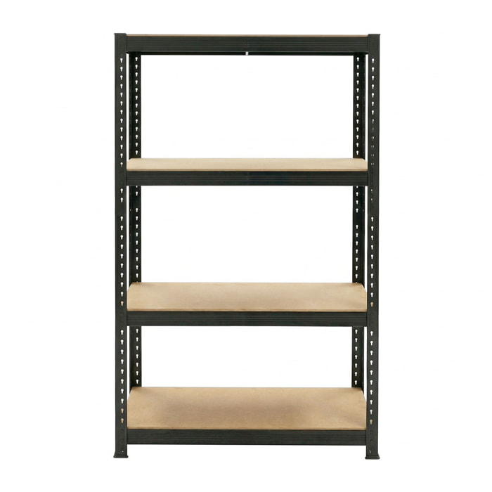 Brace 75 - Scaffale in metallo 150x73x30 cm 4 ripiani carico max 700 Kg Scaffalatura per Garage in Metallo e MDF Nero