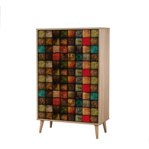 Credenza Dpersy, Buffet da soggiorno, Madia da salotto, Dispensa da cucina, 80x36h127 cm, Quercia e Multicolore