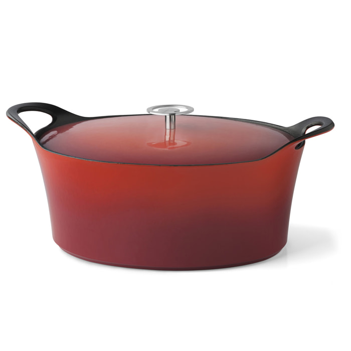 Volcan - Cocotte oval 35 cm de fundición de hierro rojo con tapa Rojo