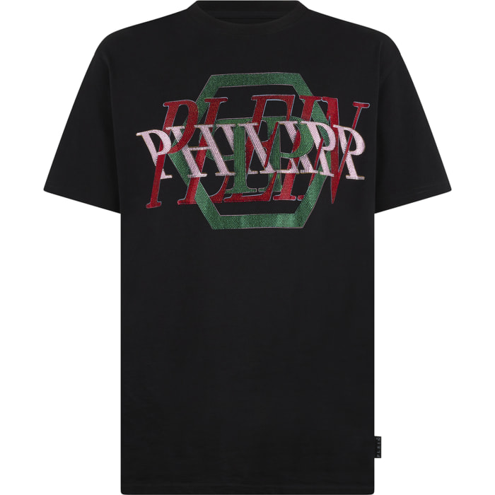 PHILIPP PLEIN Round Neck T-Shirt Logo Hexagon Stones