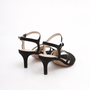 SANDALO DOPPIA FASCIA CON TACCO CHOCOLA' NERO