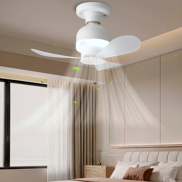 Ventilador de techo FS-3Y-R280 de 28cm. Para casquillo E27, 3 modos de uso y luz LED de 7W.