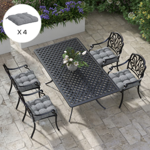Conjunto de Cojines para Sillas de Comedor 48x48x10 cm Juego de 4 Piezas Cojines para Sillas de Jardín Impermeable y Anti-UV con 2 Cordones de Fijación Gris