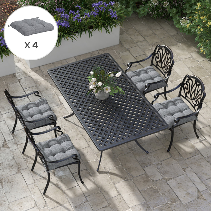 Conjunto de Cojines para Sillas de Comedor 48x48x10 cm Juego de 4 Piezas Cojines para Sillas de Jardín Impermeable y Anti-UV con 2 Cordones de Fijación Gris