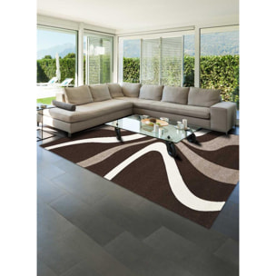 tapis salon 160x230 tissé marron rectangle motif rond DI 760