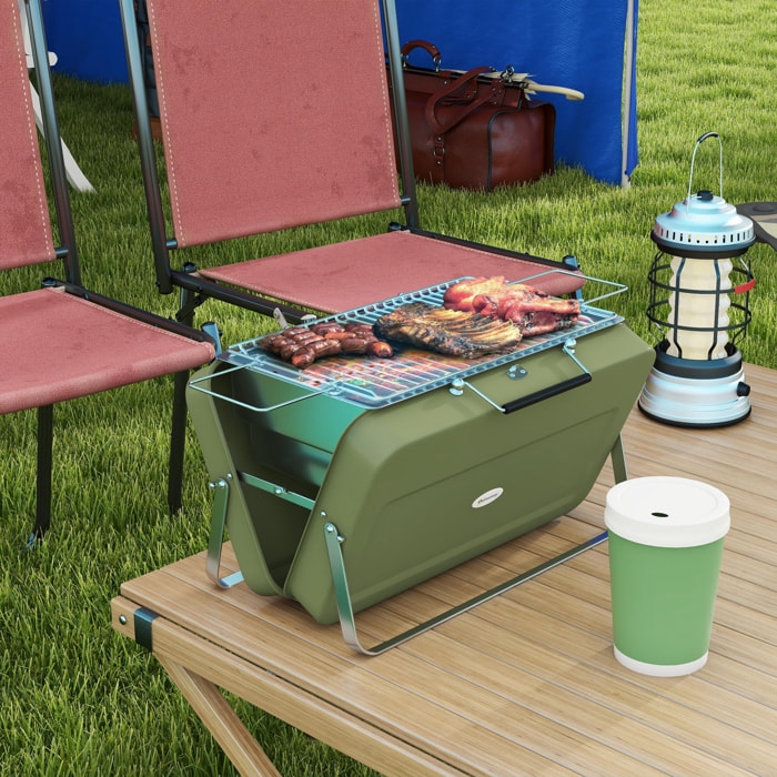 Mini barbecue à charbon portable pliable dim. 47L x 30l x 28H cm vert