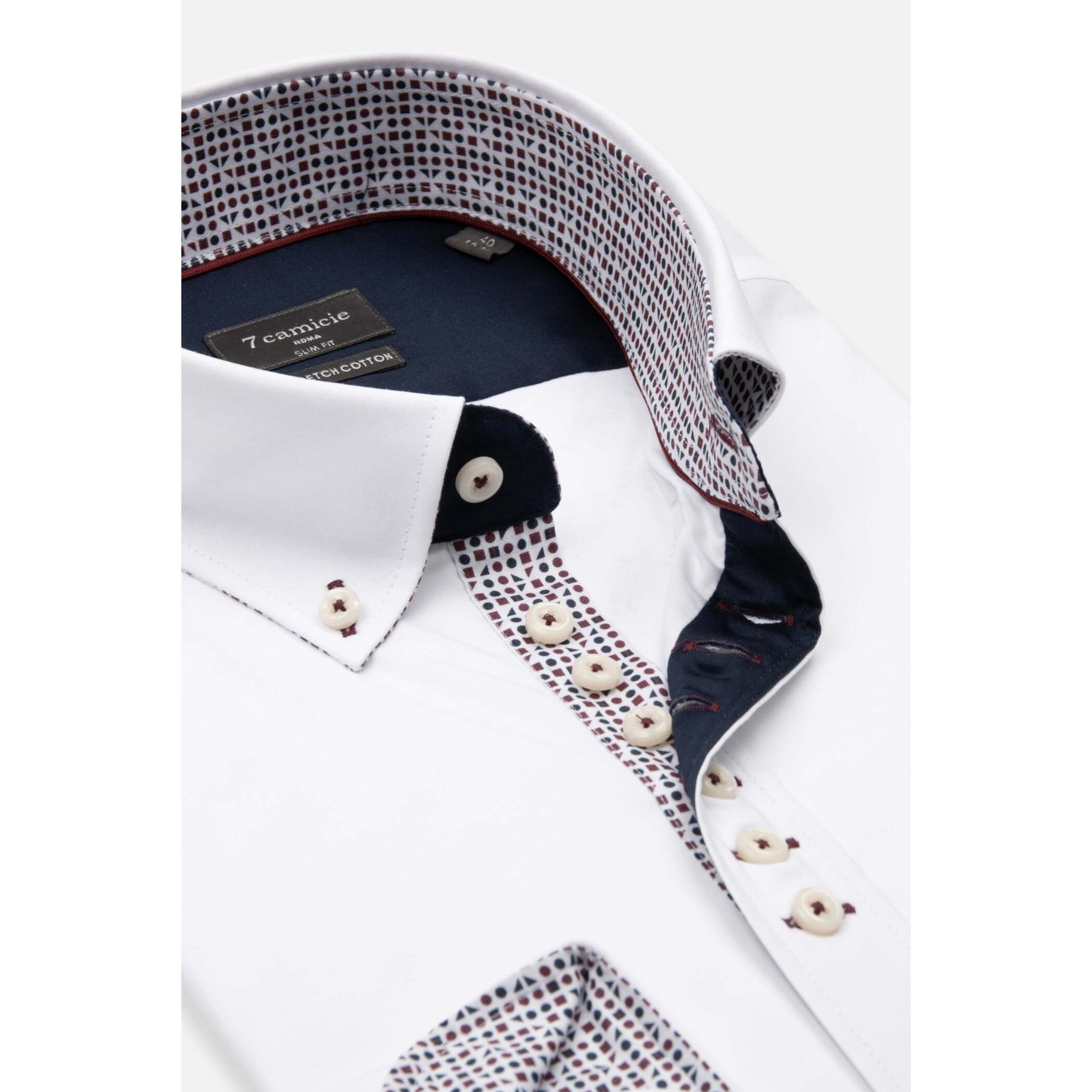 Camicia Uomo 1 Bottoni Button Down Slim Popeline Stretch Unito Bianco