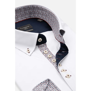 Camicia Uomo 1 Bottoni Button Down Slim Popeline Stretch Unito Bianco