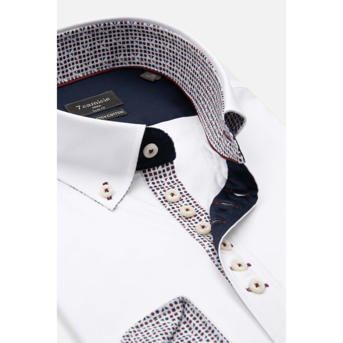 Camicia Uomo 1 Bottoni Button Down Slim Popeline Stretch Unito Bianco