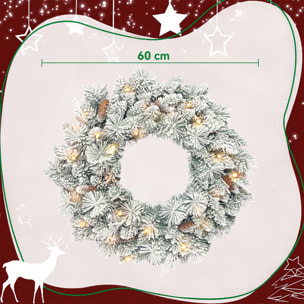 Couronne de Noël LED x 35 blanc chaud dia. 60 cm pommes de pin vert blanc
