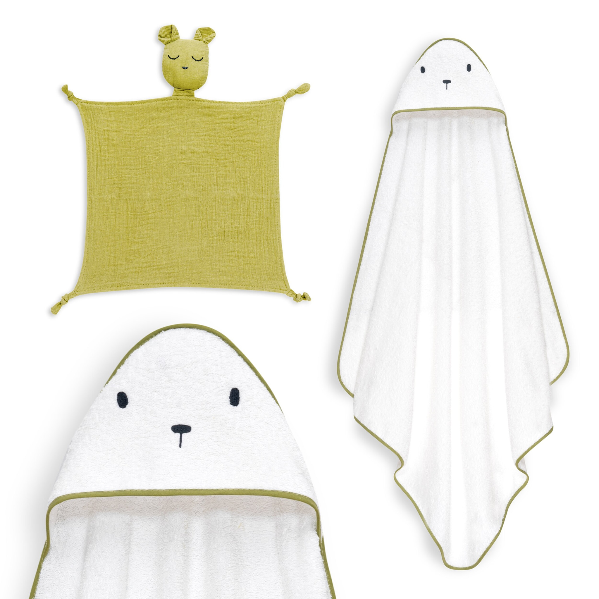 Capa Baño 1X1 Mod Oso+Dudu Muselina Bco/Verde