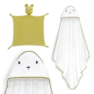 Capa Baño 1X1 Mod Oso+Dudu Muselina Bco/Verde