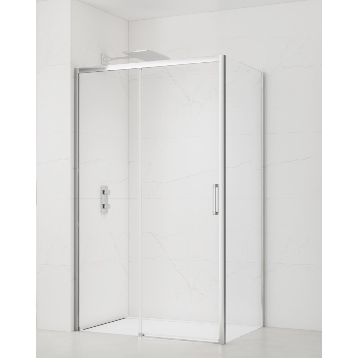 TEX BB ensemble porte coulissante/paroi 100x90cm anticalcaire avec profilés chrome brillant (TEXDBB100S90-SET)