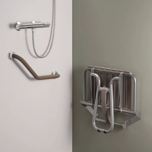 Siége de douche PMR PELLET Essentiel confort assise large avec pied aluminium époxy gris lattes taupe