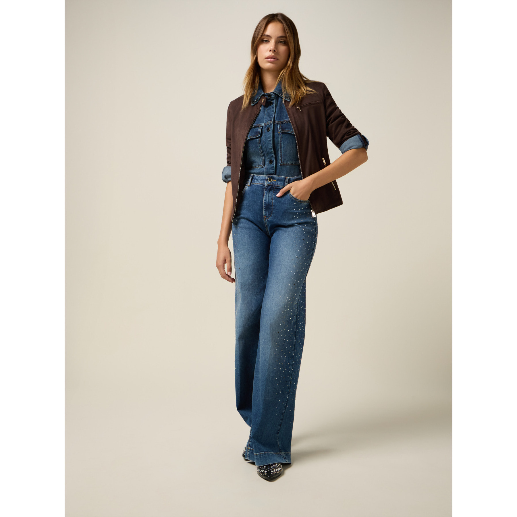 Oltre - Chaqueta corta efecto ante - Marrón