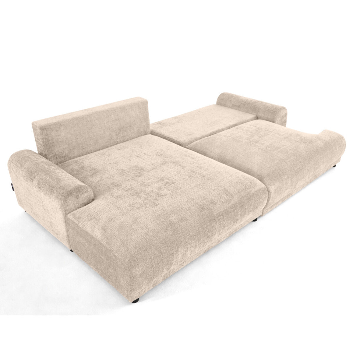 Nelly - canapé d'angle gauche 4 places convertible avec coffre en velours texturé - Beige