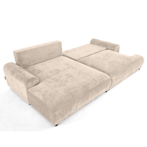 Nelly - canapé d'angle gauche 4 places convertible avec coffre en velours texturé - Beige