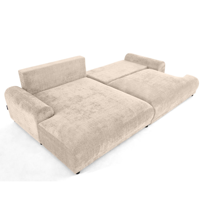 Nelly - canapé d'angle gauche 4 places convertible avec coffre en velours texturé - Beige