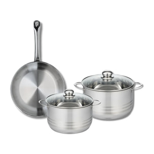 Ensemble de 1 Poêle de cuisson 28 cm et 2 faitouts 20 et 24 cm Elo Profi Brillant