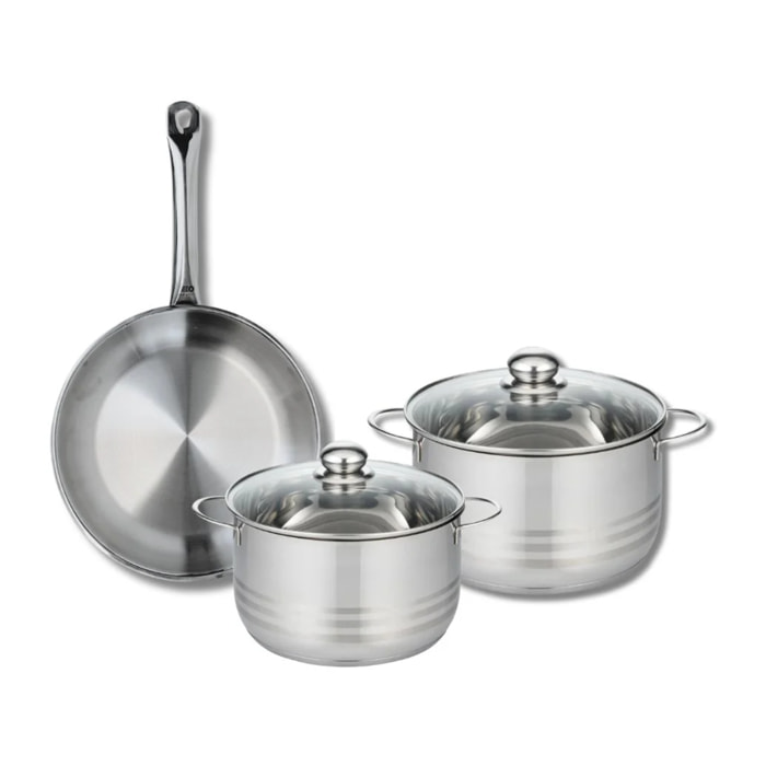 Ensemble de 1 Poêle de cuisson 28 cm et 2 faitouts 20 et 24 cm Elo Profi Brillant