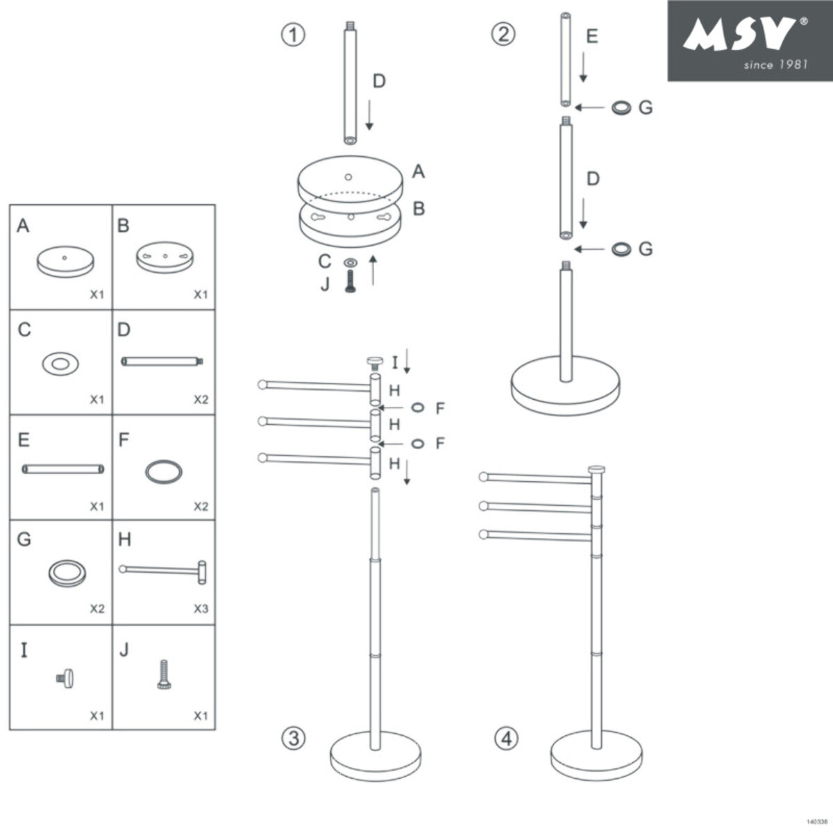MSV Porte Serviettes 3 branches Acier Inox