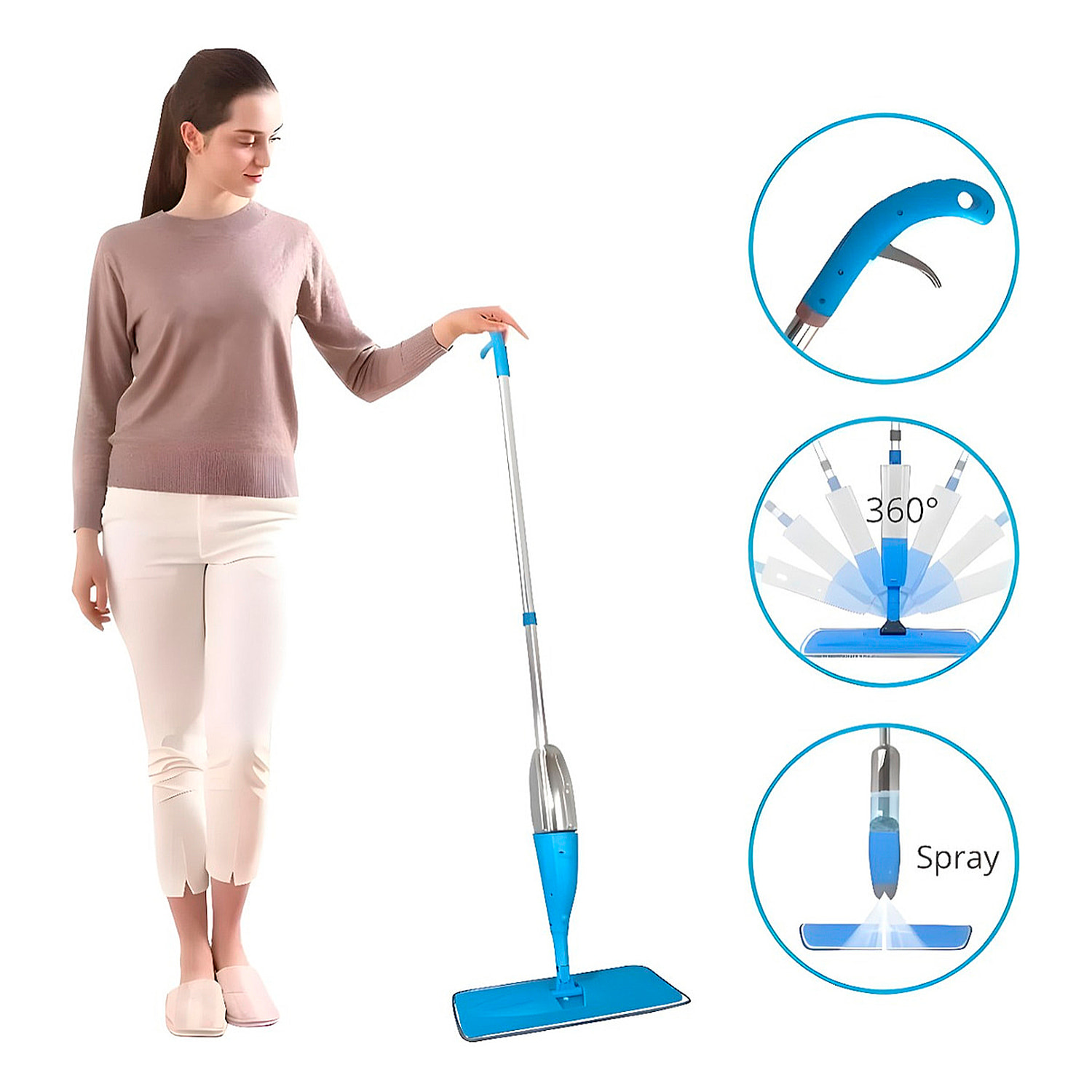 Mopa con serbatoio di liquido e testa rotante a 360º.