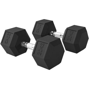 Lot de 2 haltères courtes poids total 40 kg métal caoutchouc noir