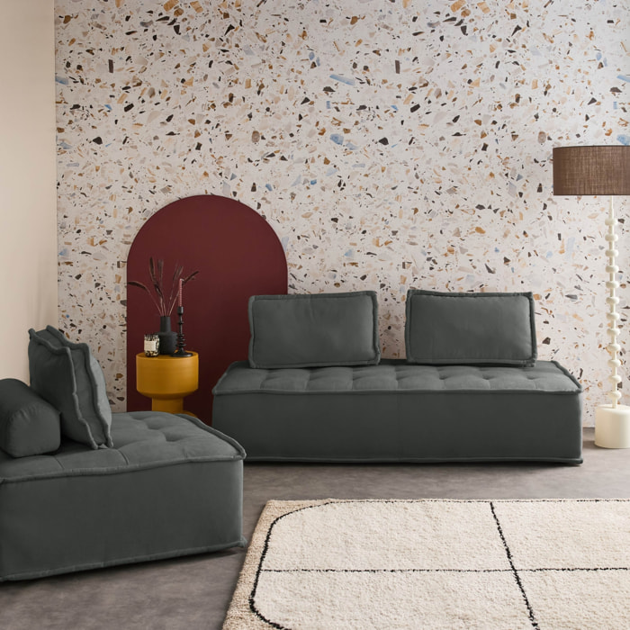 Ensemble chauffeuses DAO pour canapé modulable en tissu capitonné 3 places gris foncé