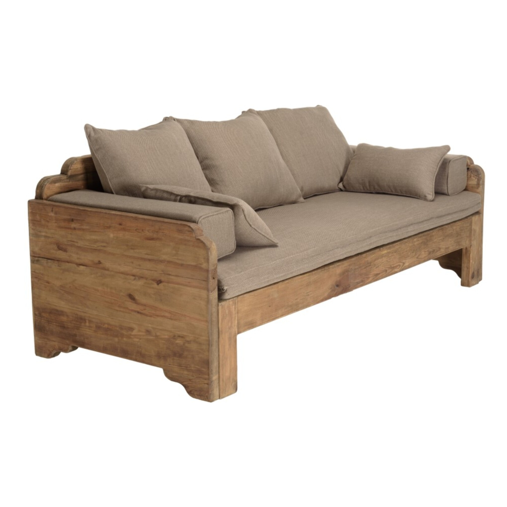 SANDY - Canapé-lit bois Pin recyclé 3 places avec coussins