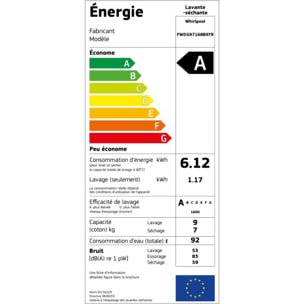 Lave linge séchant hublot WHIRLPOOL FWDG97168BXFR