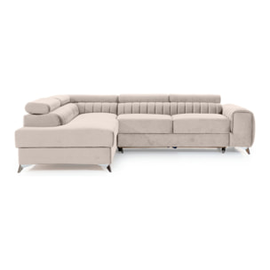 Talisay - canapé d'angle gauche - 5 places - convertible avec coffre - en velours - Beige