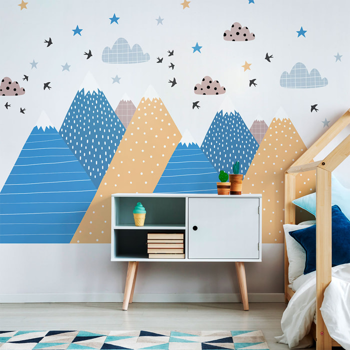 Stickers muraux enfants - Décoration chambre bébé - Autocollant Sticker mural géant enfant montagnes scandinaves CHOUKA