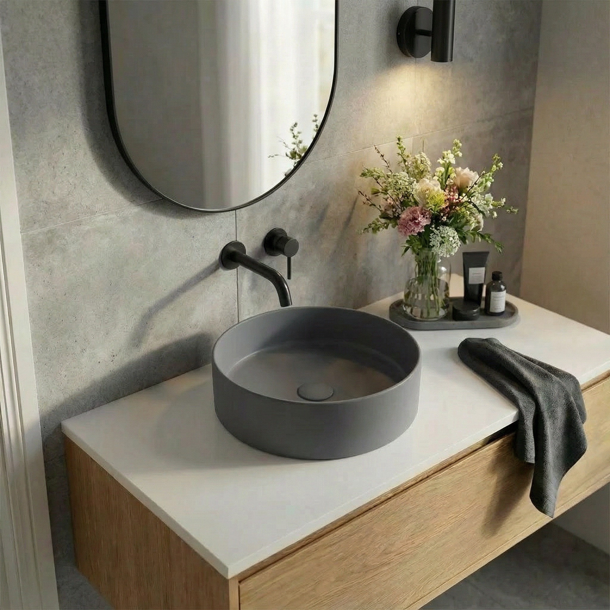 Vasque à poser ronde 36 cm hauteur 12,5 cm sans trop-plein gris mat PixL (CEPX3636GM)