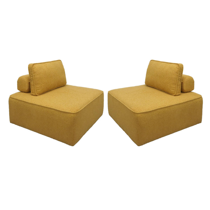 Lot de 2 chauffeuses pour canapé modulable tissu bouclette moutarde 1 place Bao. L 90 x P 90 x H 74cm