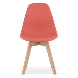 Set di 3 Sedie Kito in Corallo con Gambe in Legno di Faggio