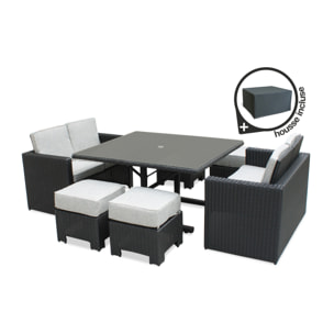 OCEANE - Ensemble repas encastrable 8 places en résine tresséee + housse