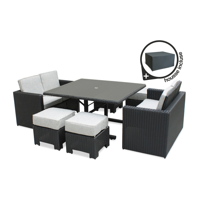 OCEANE - Ensemble repas encastrable 8 places en résine tresséee + housse