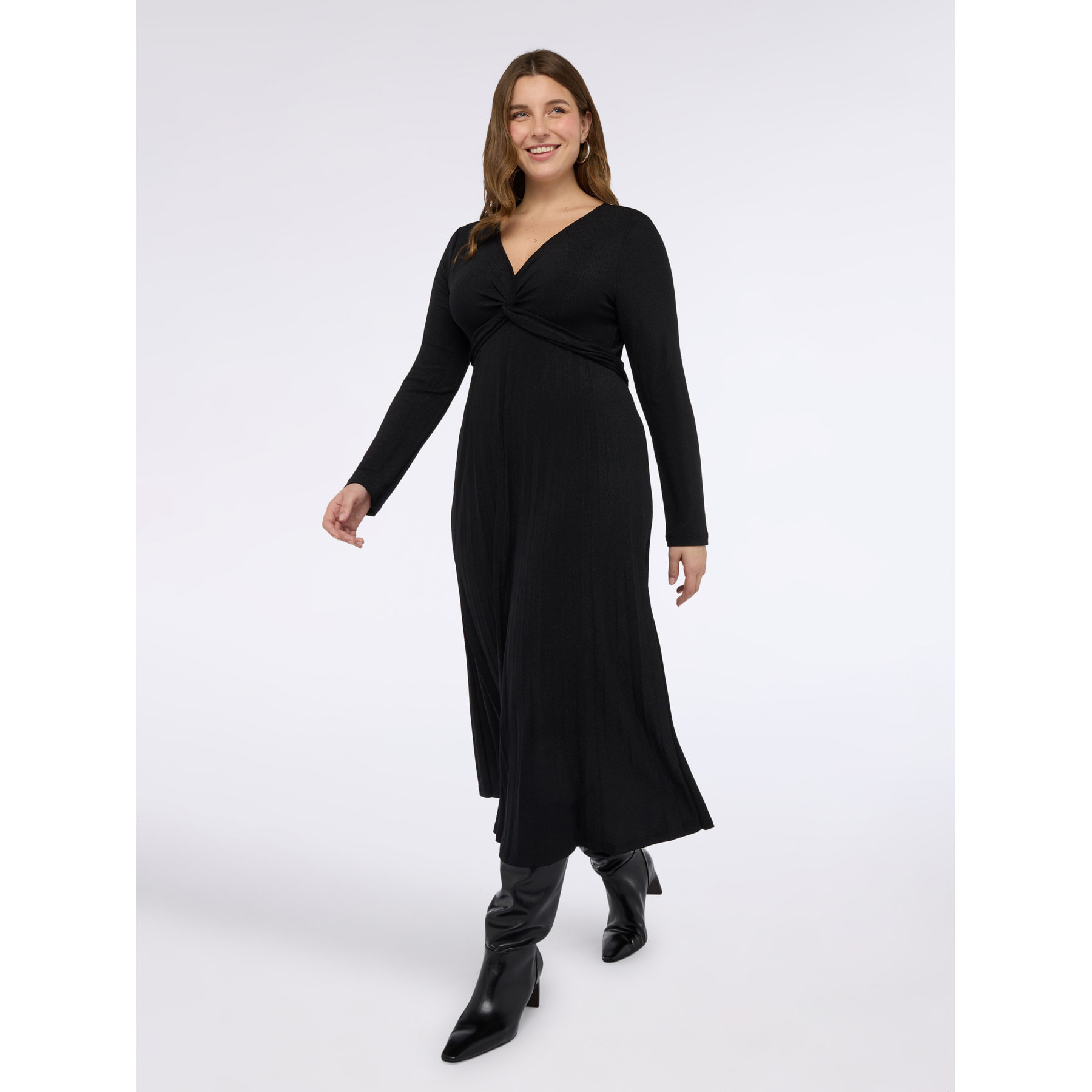 Fiorella Rubino - Vestido largo DREAM en jersey lurex con falda plisada - Negro
