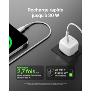 Chargeur BELKIN 30W USB charge rapide PPS Blanc