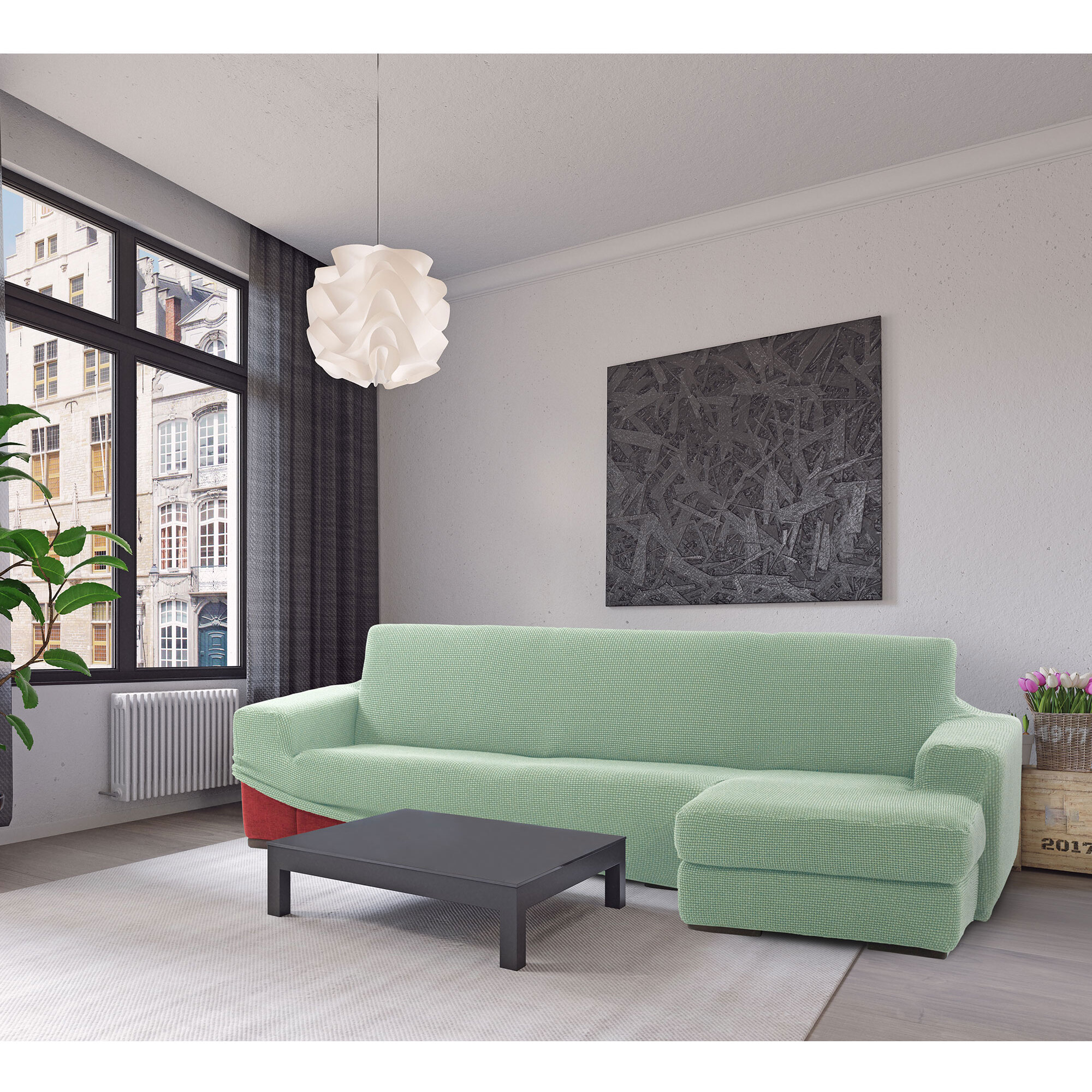 Funda para Chaise Longue derecho (visto de frente) brazo largo SÚPER ELÁSTICA modelo HELENA