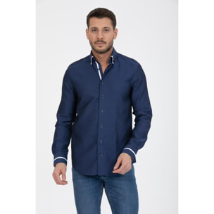 Camicia Uomo 1 Bottoni Button Down Slim Armaturato Fantasia Blu/Celeste
