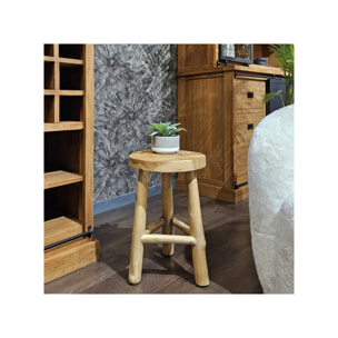 Tabouret rond artisanal 45 cm de haut en bois de teck - PLUTO