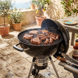 Barbacoa de Carbón con Tapa y Ruedas Ø54 cm - Parrilla Cromada de 45 cm y Rejilla para Carbón - Para Jardín con Patas de Acero Inoxidable