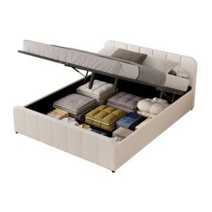 KANSAS Lit avec coffre de rangement 140x190cm en velours beige