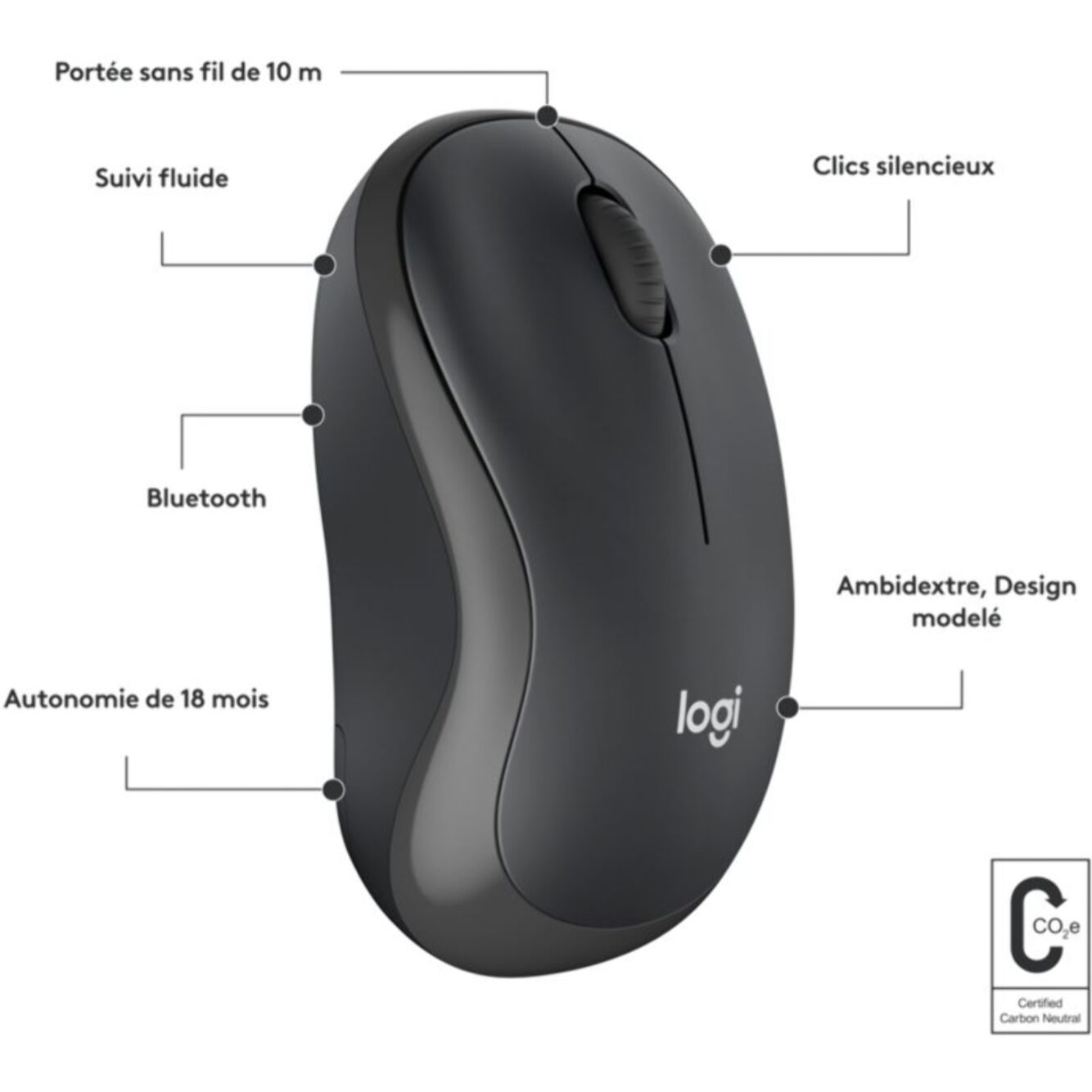 Souris sans fil LOGITECH M240 Silent Graphite Bluetooth