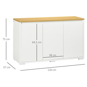 Aparador de Salón Armario de Almacenamiento Mueble Auxiliar de Cocina con 3 Puertas y Estantes Ajustables para Comedor Entrada 120x37x75 cm Blanco